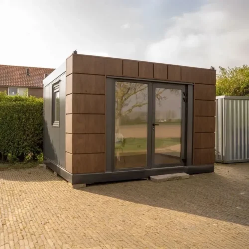 Containers aménagés – Abri de jardin reconditionné 12 m² – Finition bois & anthracite